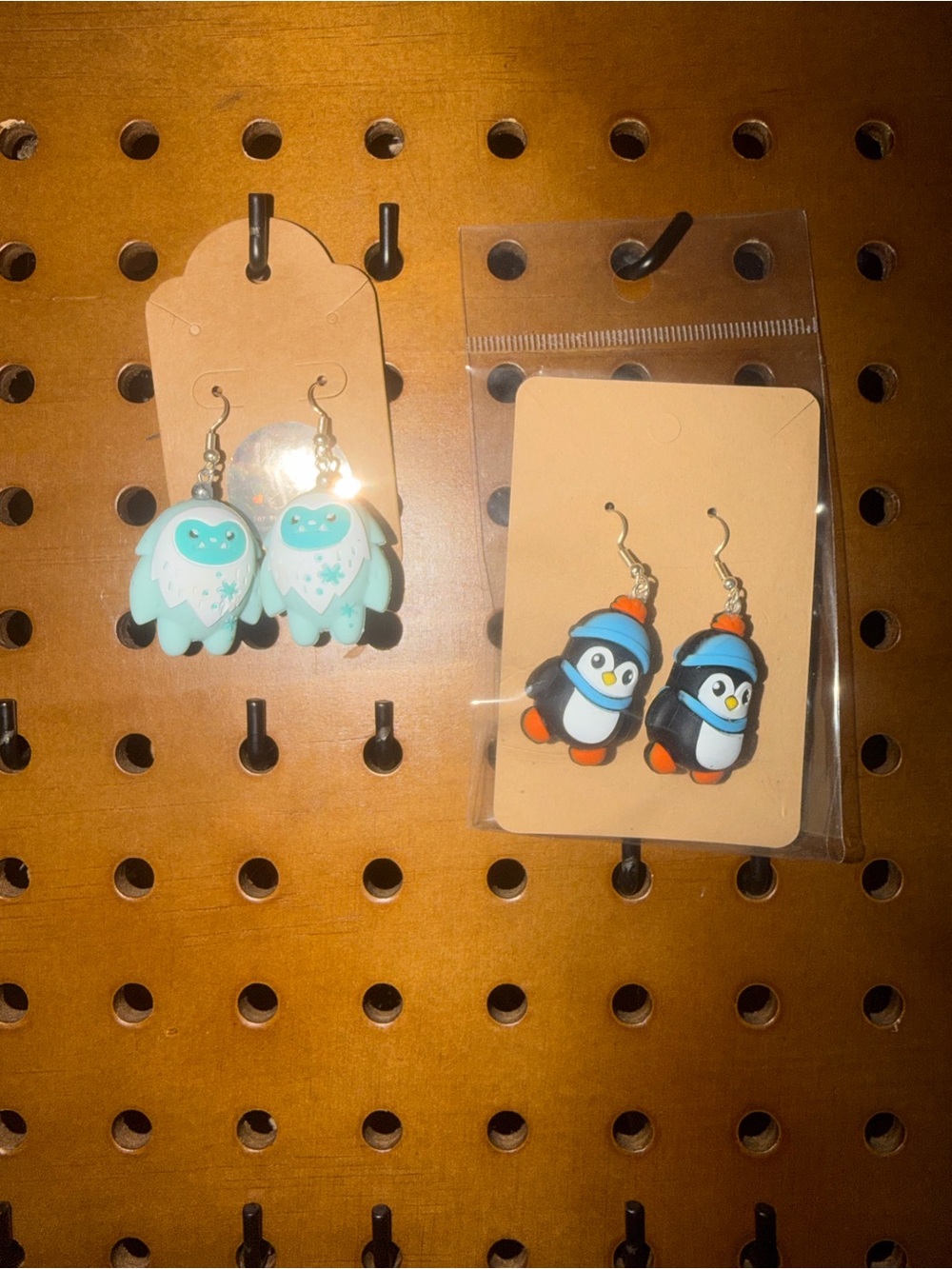 Cute Kids Penguin and Yeti Dangle Earrings - Blue Mint Pair